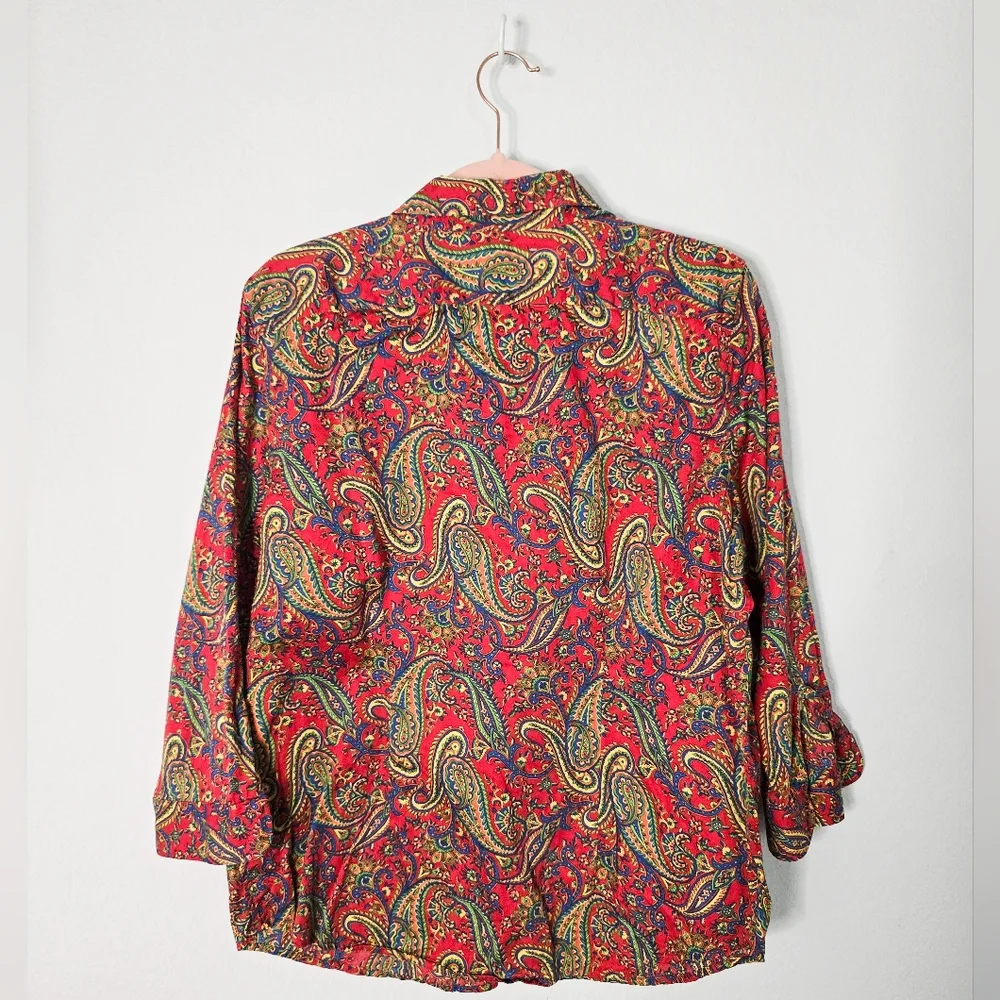 Vintage Ralph Lauren Red Paisley Button-Down Shirt Size Large - Picture 3 of 7